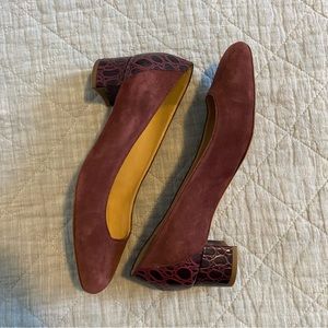 🍄 J. Crew Womens Classic Pump Shoes Red Black Crocodile Embossed Block …